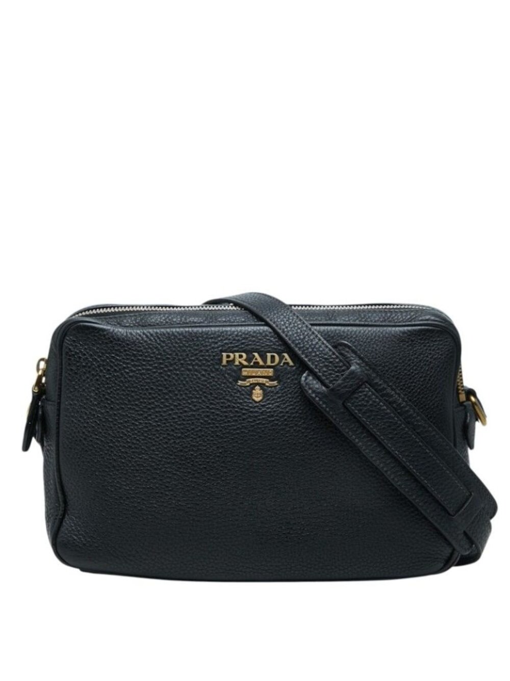 Prada Logo Crossbody Shoulder Bag Black Leather